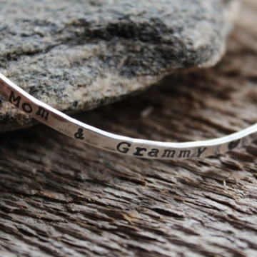 Personalized Sterling Silver Bangle Bracelet Hand Stamped With Phrase or Words of Choice
