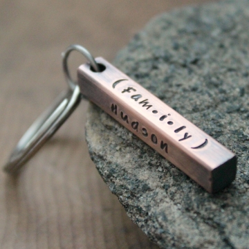 Personalized Keychain, Copper Bar, 4 Sided Keychain - Custom Mens Bar Keyring - Thick & Rustic Mens Gift