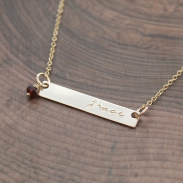 Personalized Gold Bar Necklace With Gemstone, Birthstone - Dee Necklace