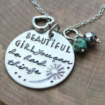 Beautiful Girl Quote Necklace, Inspiration Necklace, Hand Stamped Quote Necklace - You Can Do Hard Things Necklace