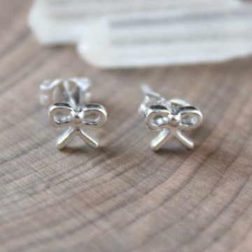 Petite Sterling Silver Bow Stud Earrings, Tiny Bow Post Earrings, Sweet Silver Everyday Bow Earrings