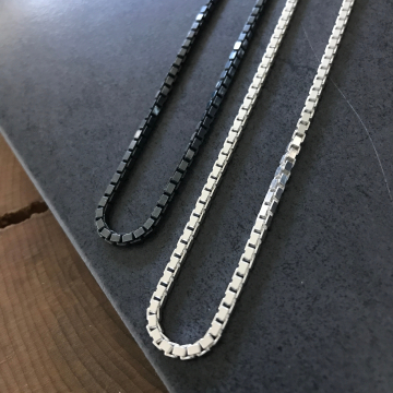 Sterling Silver Box Chain, Men's Silver Chain, Black Sterling Silver Chain