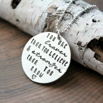 Inspirational Braver and Stronger Necklace, Silver Positive Quote Necklace, Daily Inspiration Necklace, Jewelry For A Cause - Braver And Stronger Necklace