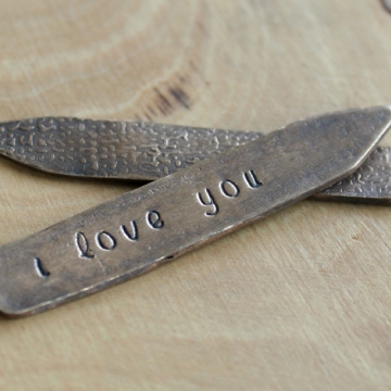 Custom Bronze Collar Stays With Personalized Message, Masculine, Men's Gift