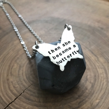 From Caterpillar to Butterfly Necklace, Hand Stamped Necklace, Inspirational Necklace, Motivational Jewelry, Quote Necklace - Caterpillar to Butterfly