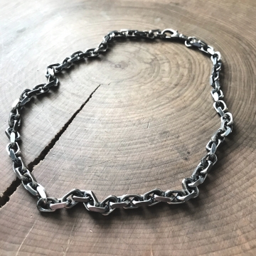 Men's Thick Chain Necklace, Heavy Sterling Silver Chain, Custom Men's Jewelry, Oxidized Rugged Men's Chain - Joel Chain Necklace