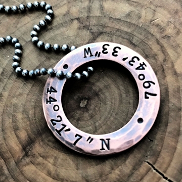 Personalized Coordinates Necklace, Copper & Silver Custom Coordinates Necklace, Men's Necklace, Custom GPS Necklace - Nathan Necklace