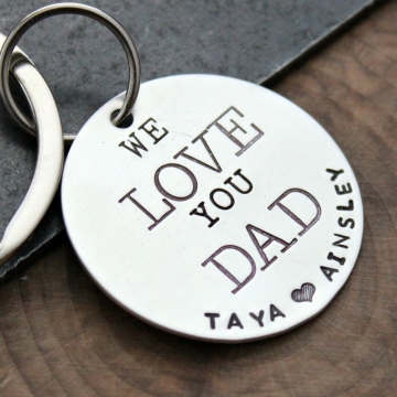Custom Silver Keychain, Personalized Dad Keychain, Mom Keychain Gift - Love Keychain
