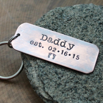 Personalized Copper Keychain, Rustic Message Keychain, Custom Message Hand Stamped, Men's gift - Brad Keychain