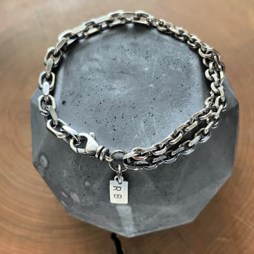 Men's Personalized Double Chain Bracelet, Heavy Sterling Silver Chain Bracelet, Custom Men's Jewelry - Hugh Bracelet