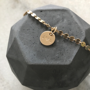 Elaine Bracelet, Personalized Initial Gold Coin Chain Bracelet, Personalized Gold Couples Bracelet