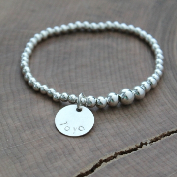 Personalized Graduated Bead Bracelet, Sterling Silver Small to Large Ball Bead, Adjustable Bracelet With Name Charm, Woman's Bracelet, Sterling Silver Word Bracelet, Friend Gift - Heather Bracelet