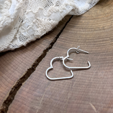 Silver Heart Hoop Earrings, Modern Open Heart Earrings