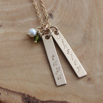Gold Personalized Hand Stamped Necklace With Birthstones - James Necklace