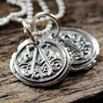 Personalized Wax Seal 2 Initials Necklace of Precious Silver Custom Made Vintage Inspired Monogrammed