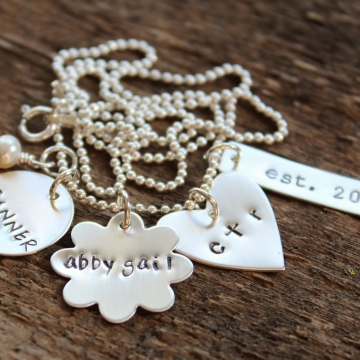 Personalized Family Multi Charm Necklace Hand Stamped Sterling Silver Name Necklace Choose Your Own Design