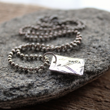 Personalized Men's Custom Name Necklace Hand Stamped Trashed Fine Silver Raw Dog Tag Men's Gift