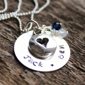 Personalized Hand Stamped Mommy Necklace Open Heart With Birthstones, Sterling Silver Name Jewelry - Olivia Necklace