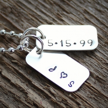 Men's Personalized Dog Tag Necklace Men's Gift Sterling Silver Hand Stamped