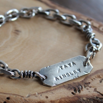 Men's Personalized Chunky Chain Bracelet - Silver Name Bracelet, Gift for Dad, Husband