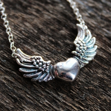 Winged Heart Fine Silver Necklace - Heart With Wings - Everyday Jewelry