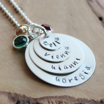 Personalized Family Necklace Sterling Silver - 4 Stack Mommy Gift Necklace