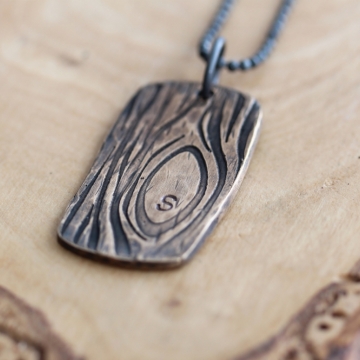 Personalized Men's Bronze Bark Necklace - Bronze and Oxidized Sterling Silver - Special Edition Earth Day Necklace