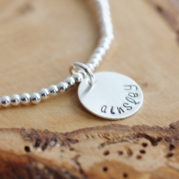 Personalized Silver Name Bracelet - Adjustable, Hand Stamped - Leigh Bracelet