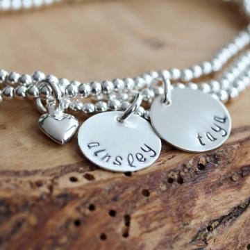 Personalized Silver Name Bracelet Stacking Set- Adjustable, Hand Stamped - Lillian Bracelet