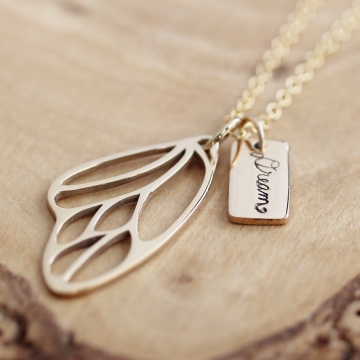 Personalized Golden Butterfly Necklace - Inspirational, Hand Stamped - Dream Necklace