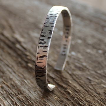 Personalized Secret Message Birch Bark Cuff Bracelet Hand Stamped