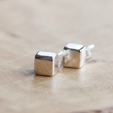 Sterling Silver Cube Earrings - Everyday Modern Geometric Squares