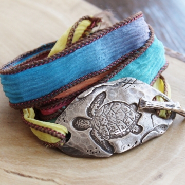 Sea Turtle Inspirational Silk Wrap Bracelet - Sure & Steady Bracelet