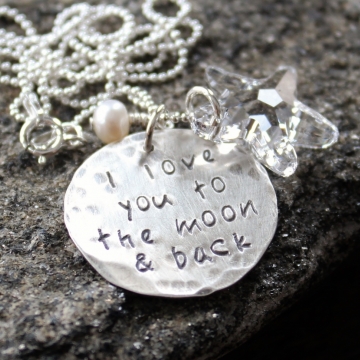 Personalized Love You To The Moon & Back Silver and Crystal Star Necklace