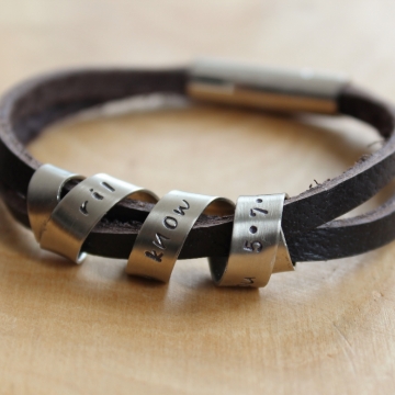Personalized Men's Secret Message Bracelet - Custom Rugged Leather