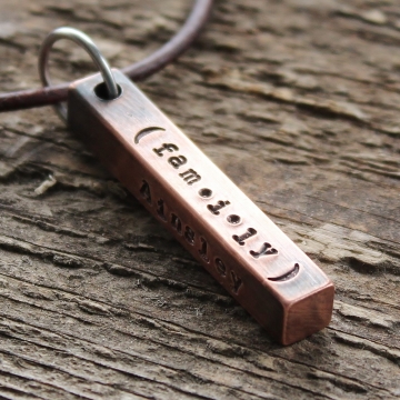 Personalized Mens Hand Stamped Necklace - Custom Mens Bar Necklace - Thick & Rustic Copper Mens Gift