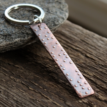 Personalized Braille Secret Message Long Keychain - Rustic Copper, Unisex