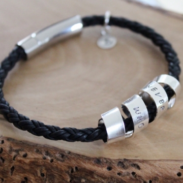 Personalized Secret Spinning Message Bracelet on Wide Braided Leather - Jaime Bracelet