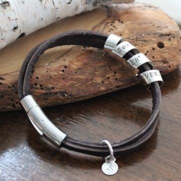 Personalized Secret Spinning Message Bracelet on Rugged Leather - Max Bracelet