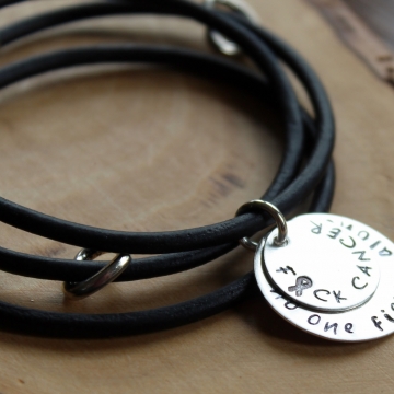 F*CK Cancer Leather & Silver Wrap Bracelet - Cancer Awareness