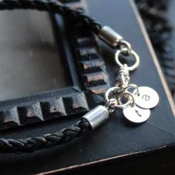 Personalized Silver and Leather Unisex Initial Bracelet - Laine Bracelet