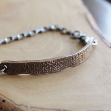 Men's Custom Secret Message Bar Bracelet In Bronze & Sterling - James Bracelet
