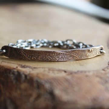 Woman's Custom Secret Message Bar Bracelet In Bronze & Sterling - Leigh Bracelet