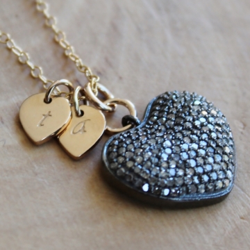 Personalized Pave Diamond Heart Necklace - Symbol of Love With Initials