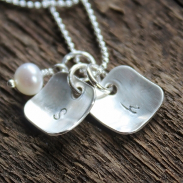 Personalized Initial Necklace - Hand Stamped Silver Teeny Square Necklace