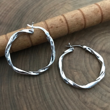 Sterling Silver Large Twisted Hoop Earrings - Large Twist Earrings