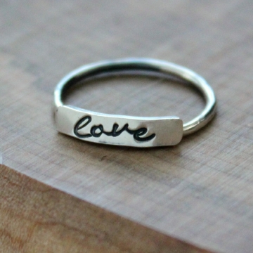 Personalized Silver Word Ring, Stacking Ring, Name Ring, Mommy Ring - Love Ring
