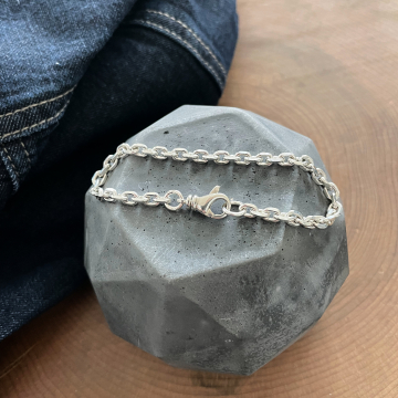 Solid Sterling Silver Ace Bracelet - Chunky Chain Bracelet For Him, Men's Silver Chain Bracelet