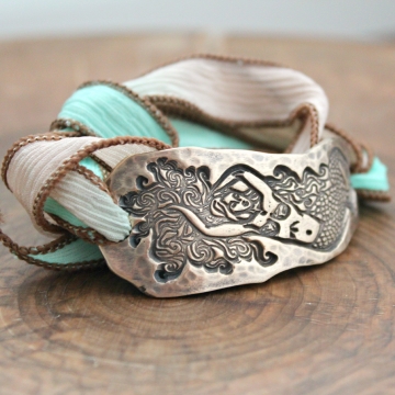 Mermaid Silk Wrap Bracelet, Bronze Under Sea Mermaid Bracelet - Ariel Bracelet