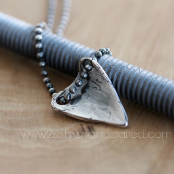 Personalized Modern Silver Shark Tooth Necklace - Symbol of Strength, Mens or Womans Initials or Word